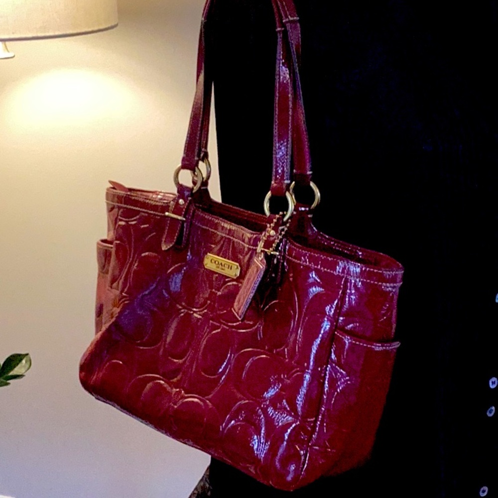 Cranberry red patent leather Coach purse. EUC